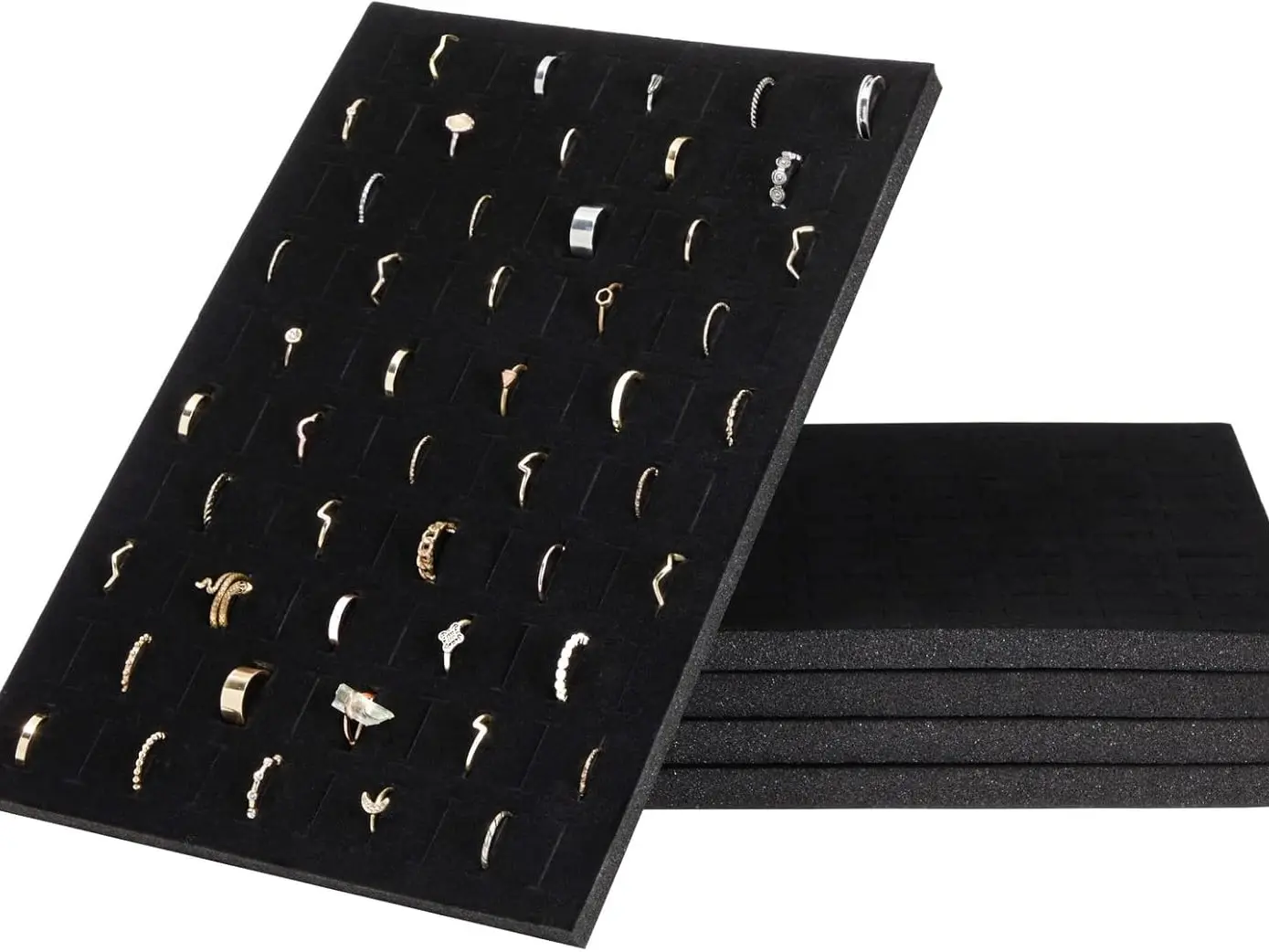 5-Pack Velvet Ring Insert Display Tray - Foam Ring Holder for Jewelry Box Storage & Sales (13 x 9 Inches) – Black Jewelry Display Tray with 100 Slots - Storage Organizer & Display Case