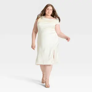 Women's Strapless Satin Maxi Dress - A New Day Cream 2X