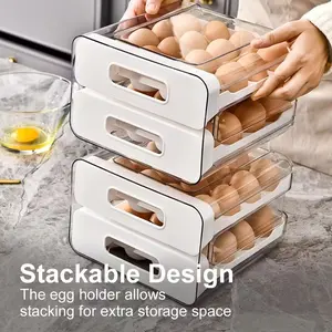 32-Compartment Double-Layer Transparent Egg Storage Box - Durable PET+PP Materials, Space-Saving Refrigerator Organizer Box, Stackable Drawer Design, Freshness-Preserving & Visible, High-Quality Plastic, Minimalist Style, Suitable for Busy Households