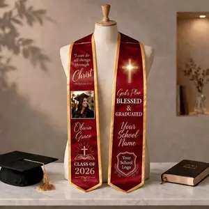 6 Styles Personalized Christian Graduation Stole, Bible Verse Grad Sash Custom Name Class of 2026, Faith Graduation Gift