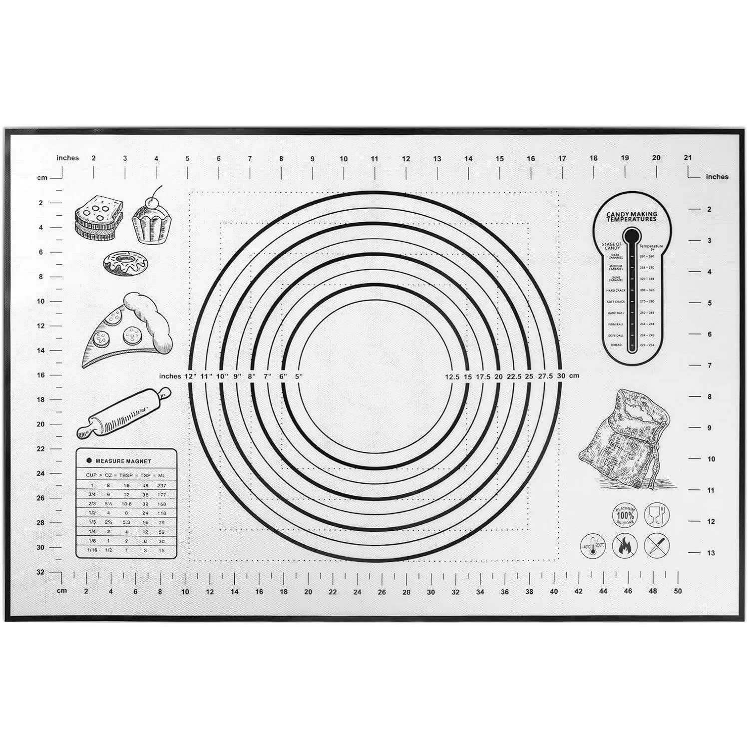 Silicone Baking Mat Extra Large, Pastry Mat with Measurement, Kitchen Counter Mat for Pie Crust, Pizza and Cookies - BPA Free Oven Liner/Kneading Matts,16" x 24",
