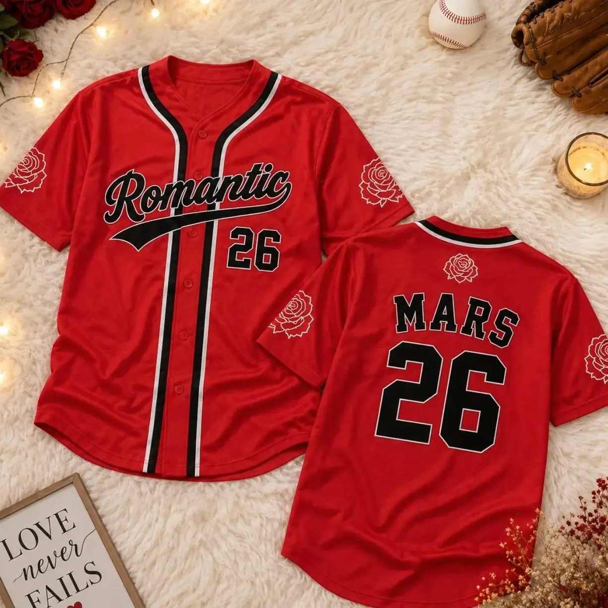 Custom Baseball Jersey, Romantic Rose Shirt, Couple Matching Personalized Name Shirt ICR