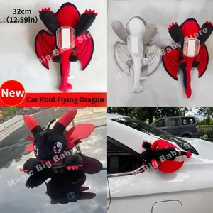 Car Interior Accessories Motorcycle Helmet Roof Tooth Plush Doll Cartoon Decorate Black Flying Dragon Car Modification