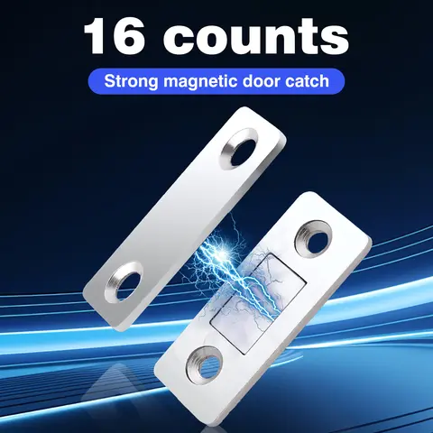 16-Count Corrosion-Resist Stainless Steel Invisible Adhesive Magnetic Cupboard Catch - 0.11 in Thin Profile, 3-Step Stick-On Installation, No Tools Needed, Strong Hold, Protection, for Drawer, Cabinet Doors