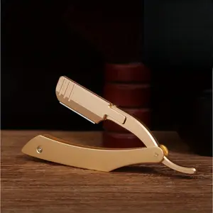 Men's Vintage Straight Razor Set (Black/Gold) - Professional Barber Shaving Tool with Replaceable Blades