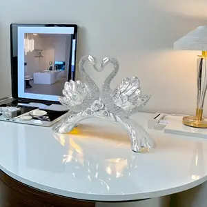 Elegant Resin Pearl Couple Swan Sculpture, Handmade Decorative Statue, Ideal for Home and Office, Living Room, Bedroom, Kitchen, Desk, Bookshelf