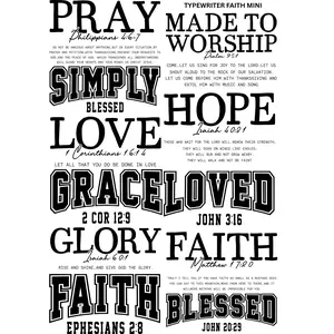 Typewriter Faith Mini DTF Transfer Gang Sheet 24.5" x 36" Direct To Film for DIY Enthusiasts Vibrant Custom Options Cozy Handmade Aesthetic