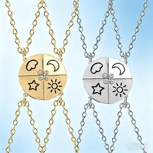 4Pcs Best Friend Necklace Set for 4, Sun Moon Star Cloud Matching Necklaces for Best Friends, Friendship Jewelry Gifts for Women, Sisters, and Special Occasions
