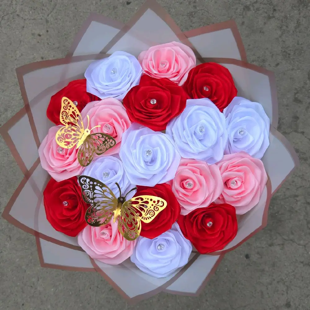 18 Rose Butterfly Bouquet Decor Decorative Flowers Room Gift