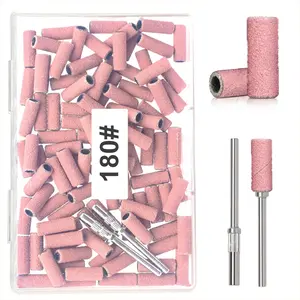 100pcs 180 Grit Small Sanding Bands for Nail Drill with 2pcs 3/32’’ Upgrade Mandrels Bits, Mini Sanding Bands for Nail Drill