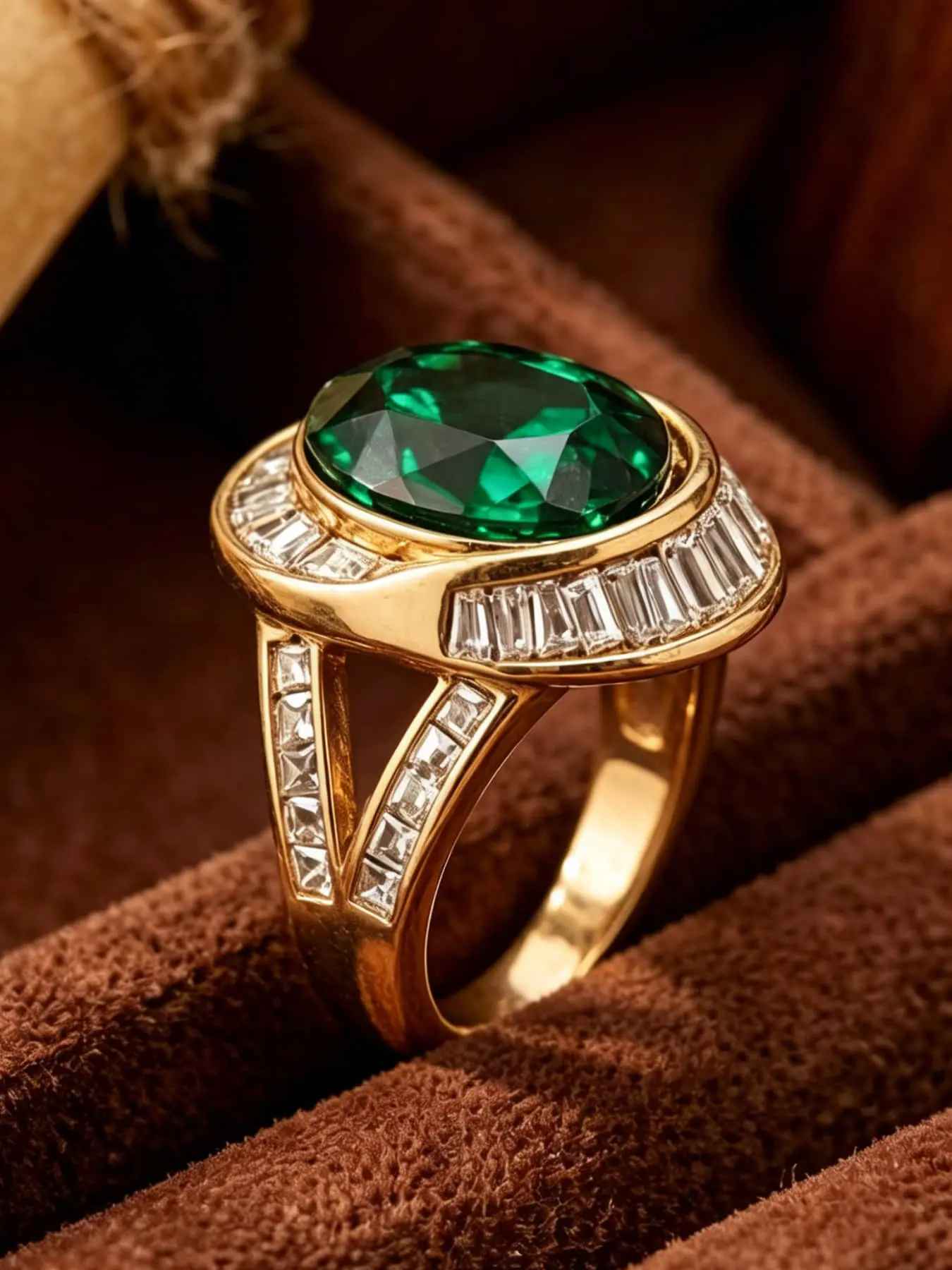 This vintage emerald ring is set with rich emerald as the main stone, paired with a full diamond border design. It is both luxurious and retro, suitable for daily wear, and is also a surprising and exquisite small gift.