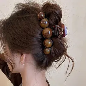 Retro Gradient Beaded Hair Claw 11Cm Women's Geometric Plastic Hairpin Shark Clip Fashion Everything Hair Clip Hair Accessories flexible tiktik shop stock up