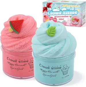 Easter Gift 2 Pack Cloud Slime Kit with Red Watermelon and Mint Charms, Scented DIY Slime Supplies for Girls and Boys, Stress Relief Toy for Kids Education, Party Favor, Gift and Birthday