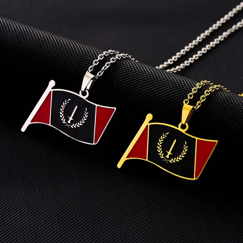 Stainless Steel American Black Flag Pendant Necklace - 50cm Metal-Coated Chain, Unisex Adult Style Jewelry, Flag Symbol Daily/Party Wear Sentimental Personalized Memorial Birthday Gifts for Adults
