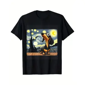 100% Cotton Golf Gift T-Shirt For Men and Women Funny Dachshunds Sausage Dogs in a Starry Night T-Shirt, 100% Cotton