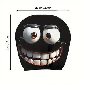 2-pcs Set of Funny Big-Eyed Grinning Cartoon Print Car Seat Headrest Covers, Universal Fit for Long Road Trips & Daily Commutes – Perfect for Halloween/Christmas Holiday Decor, Car Interior Decoration, Car Decorations