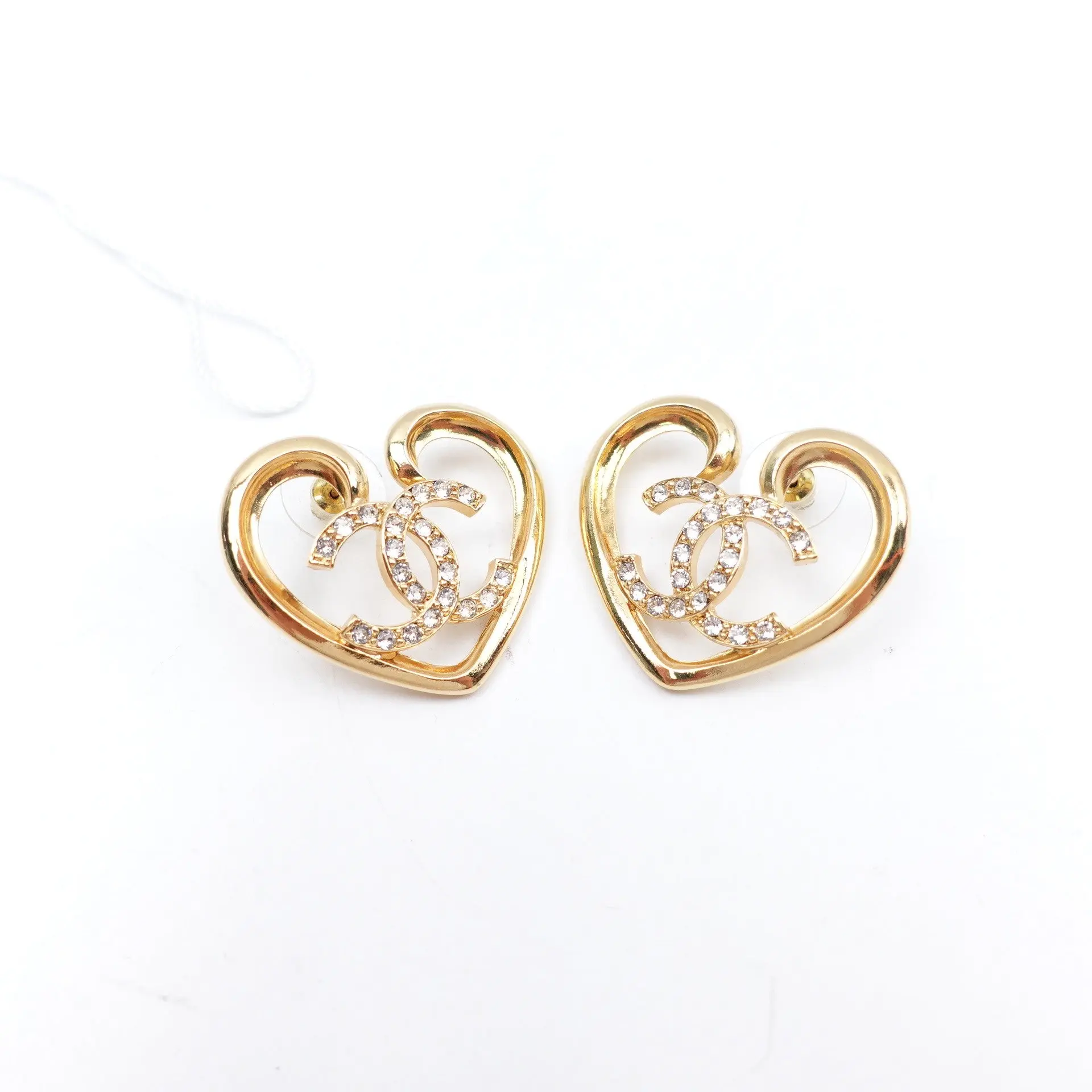 Pre-owned CHANEL Gold Tone Crystal Heart CC Earrings T10422904