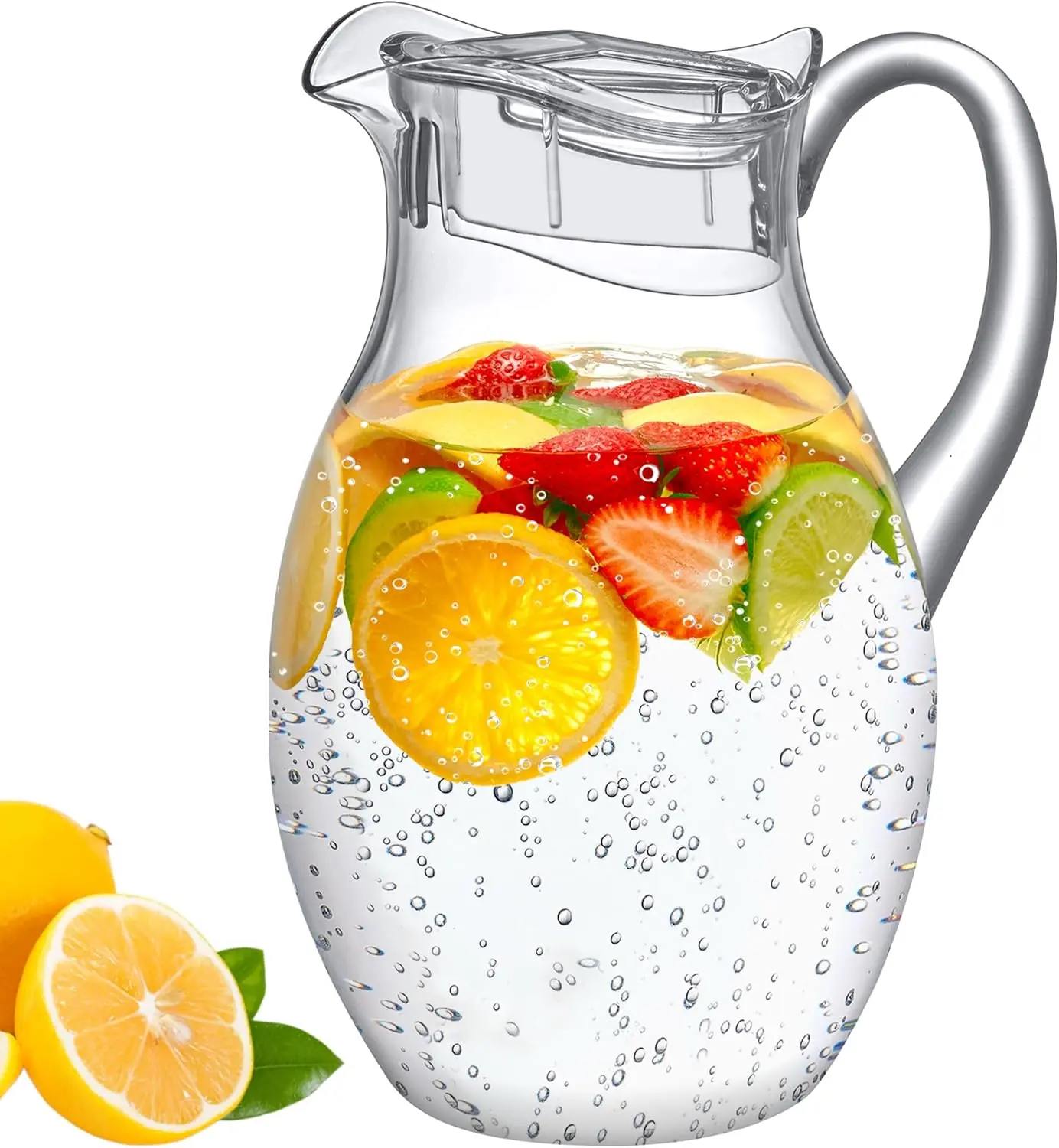 - Bubbly Grand - Plastic Pitcher (96 oz, 3 Quart), Clear Water Pitcher with Lid, Fridge Jug, , Shatter-Proof,  for Iced , Sangria, Lemonade, Juice, Milk, and More