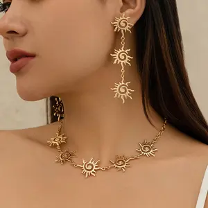 springtok Alloy necklace/ear studs golden/silver sun thread totem necklace/ear studs ladies daily wear gift