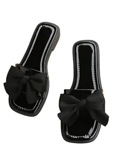 Burgundy Bow Flip Flops, Square Toe Design, Soft Sole Anti-Slip, Perfect for Spring Summer Fashion, Must-Have Comfortable Sandals