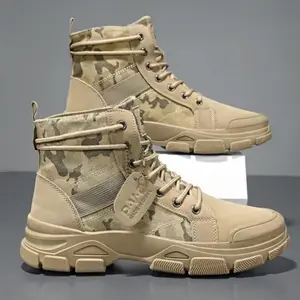 Large size comfortable men's anti slip and windproof high top lace up hiking boots, suitable for outdoor walking, running, and all season wear, motorcycle boots and military boots tactical boots