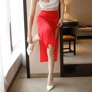 FREEAUCE 2026new Sexy See Through Wrap Hips silk Long Skirts Club Wear Sheer Black Midi Skirt Mini Dress for Woman Spring summer