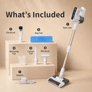 Lightweight Cordless Stick Vacuum Cleaner, 2-in-1 Handheld Vacuum with Green LED Dust Light, Washable Filter, Multiple Brush Heads and Mop Pad for Hardwood Floor, Carpet, Pet Hair and Home Cleaning