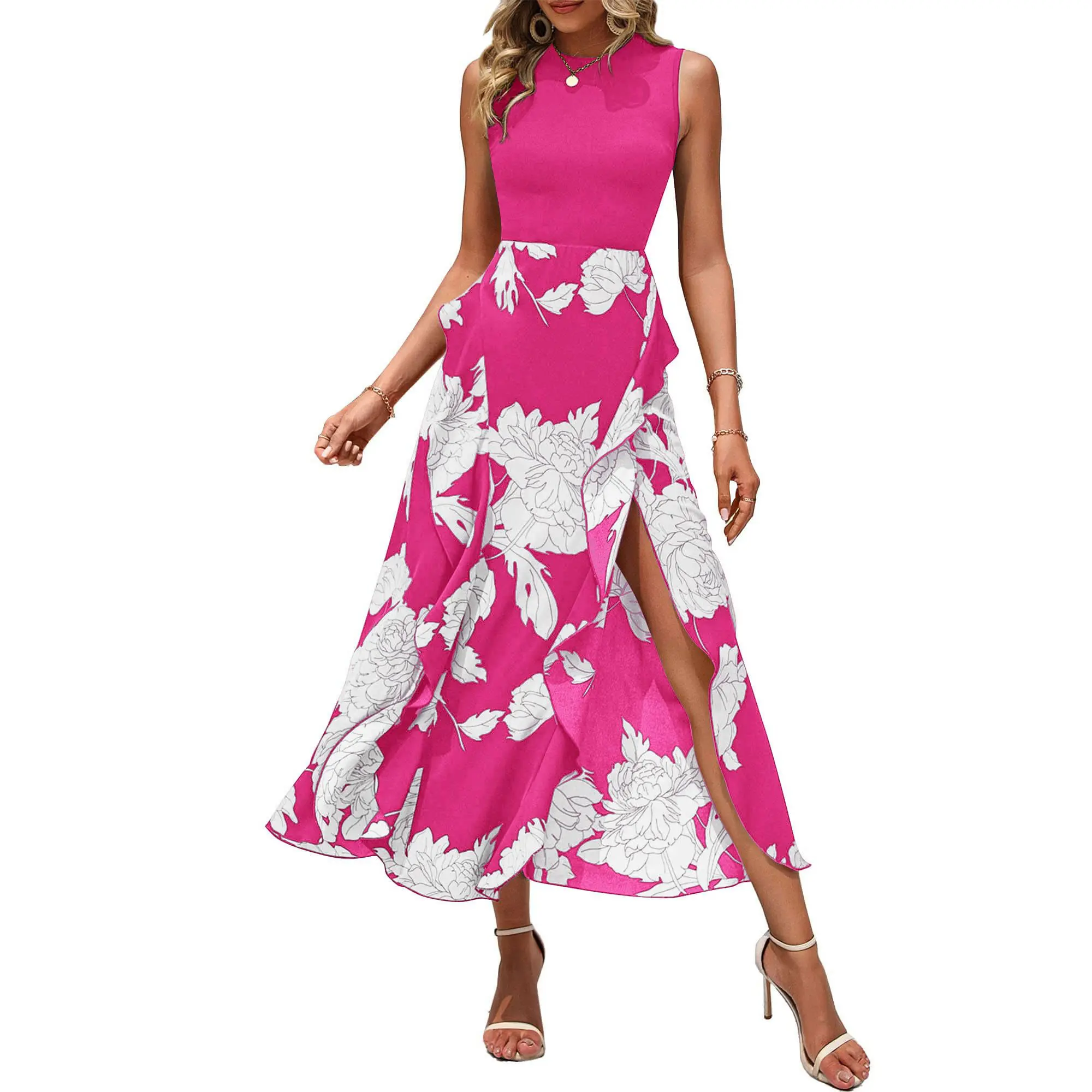 Big Floral White Rose Red