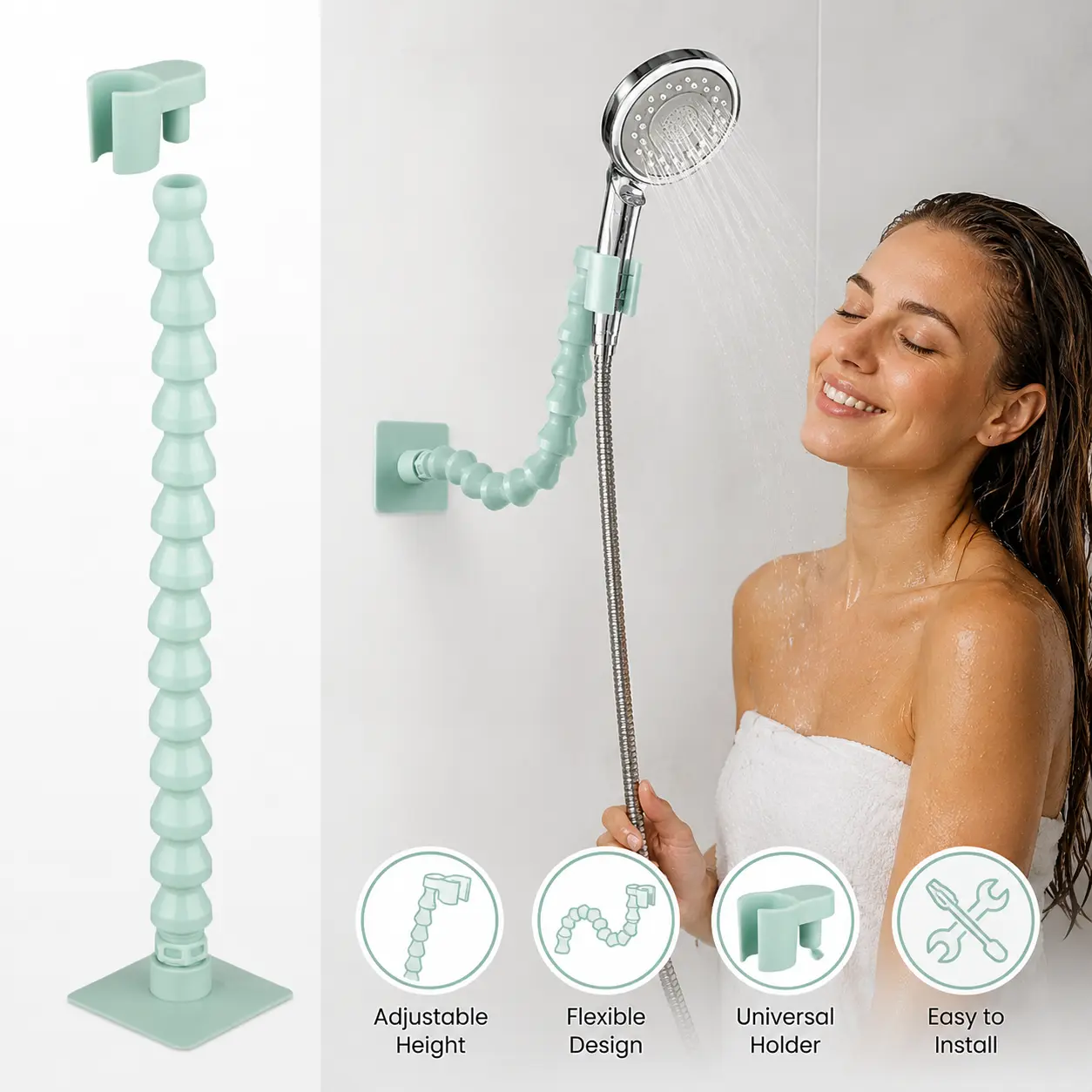 1 Count, Adjustable Flexible Shower Head Bracket, Wall Mounted No Drilling Holder for Daily Bathroom Shower Use