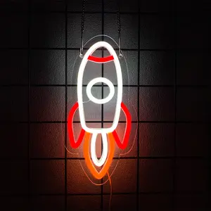 Rocket Neon Sign, Rocket LED Sign Light For Boy's Gift, USB Powered Light Up Sign For Kids Room Gaming Room Bedroom Wall Decor Birthday Event Party Decoration Led Lighted