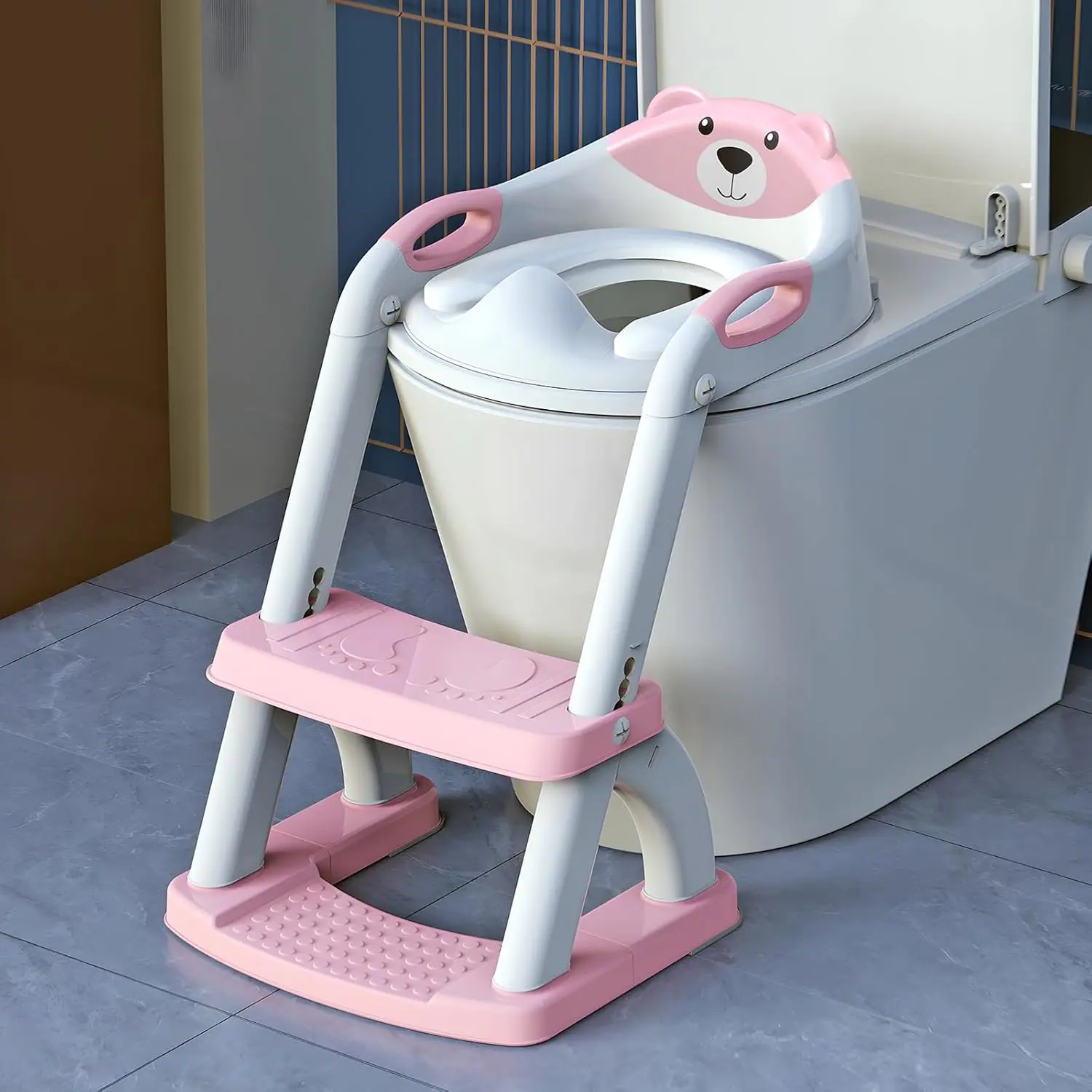 Potty Training Seat, Upgrade Toddler Toilet Seat for Kids Boys Girls, 2 in 1 Potty Training Toilet, Splash Guard Anti-Slip Pad Step Stool,New Sector-Shape Stabilized Base (8899+Pink)