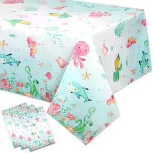1Set Under The Sea Tablecloth 3 Pcs Ocean Plastic Table Cover Ocean Theme Table Cloth Rectangle Underwater Birthday Party Baby Shower Decorations Under The Sea Party Supplies for Girls