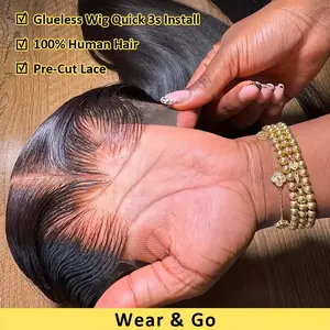 Glueless Wear and Go Wigs Human Hair Pre Plucked 180% Density Pre Cut Lace Free Part 5x5 Glueless Wear and Go Wig HD Straight 6x4 wig human hair for Women Real No Glue Ready to Wear Wigs for Women