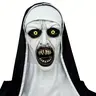 Funky Nun Latex Mask for Halloween - Creepy Horror Costume Accessory with Yellow Eyes & Distorted Teeth for Halloween & Cosplay