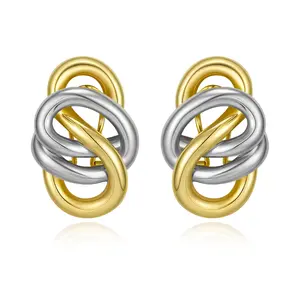 Aprilery Two - Tone Intertwined Knot Stud Earrings, Fashion Jewelry for Daily/Party Wear