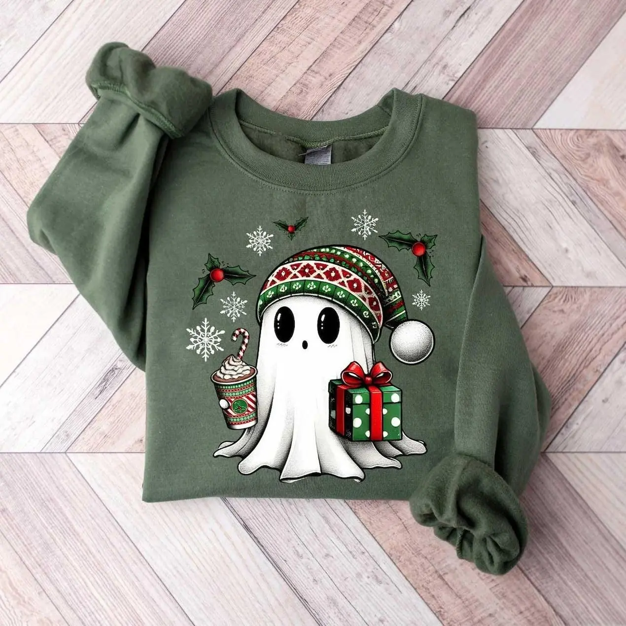 Ghost Santa Christmas Sweatshirt, Christmas Ghost Gift, Holiday Gift, Xmas Gift, Christmas Sweatshirt, Halloween Ghost Sweatshirt
