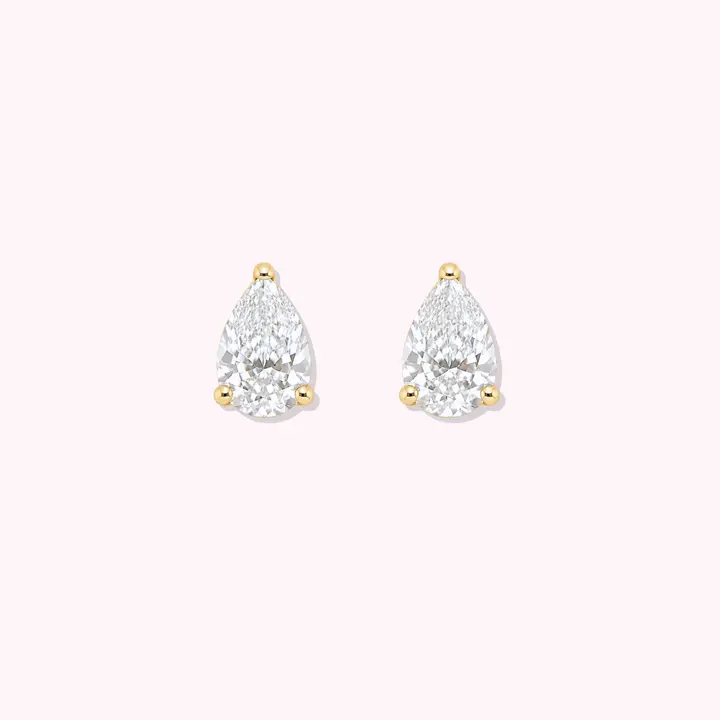14K Solid Gold Pear Shape Lab Grown Diamond Stud.