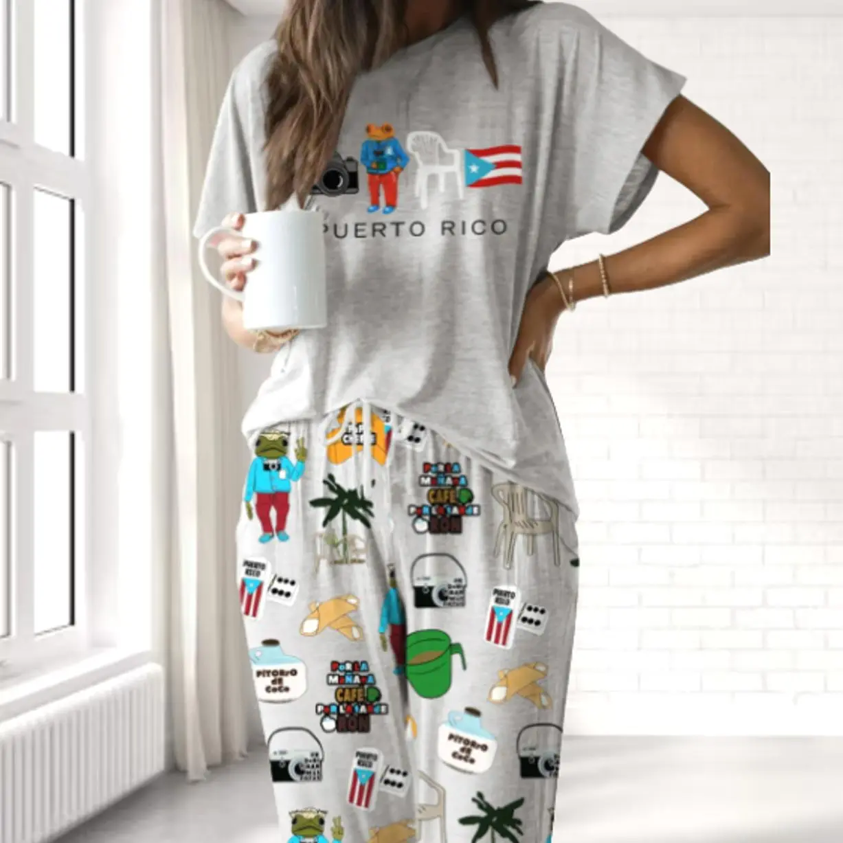 Baile Inolvidable "Puerto-Rico" Pajama Set For Women – Premium Satin, Relaxed Fit – Trending Sleepwear, Viral Comfy Style, Cute Outfits