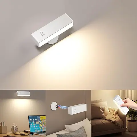 Wireless LED Wall Lamp - Touch Dimmable Adjustable Lights, 360° Magnetic, 4000mAh Rechargeable, 5V, Adjustable Height, Polycarbonate, Cordless Indoor Emergency Lighting, 300lm Reading Glow, 2W, 15x8x4cm, 330g, 7h Max Brightness for Bedroom, Gallery