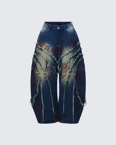 Dawn Blue Denim Floral Painted Jean