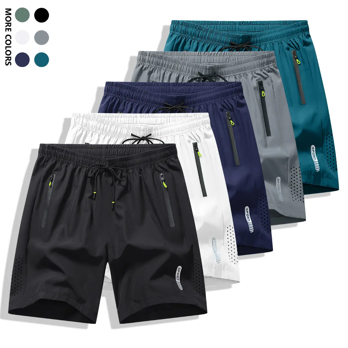 Men's 5-Piece Activewear Shorts, Casual Sports Quick-Drying Breathable Swim Shorts with Secure Drawstring and Zipper Pocket, Suitable for Outdoor Activities, Activewear Men's Shorts