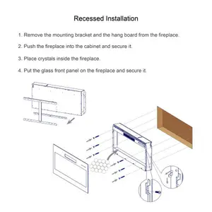 36 inch recessed ultra thin tempered glass front wall mounted electric fireplace with remote and multi color flame & emberbed, LED light heater