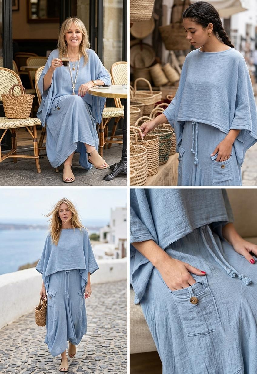 Scacto Women's 2-Piece Basic Casual Solid Color Loose-Vintage-Style Skirt Set -Batwing Sleeve Polyester Fabric, Summer Street Fashion, Comfortable Women's Clothes, 2XL, All Seasons Daily Wear