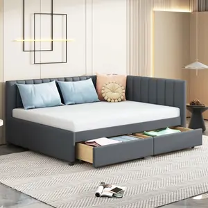  [Bellemave] Full Size Upholstered Daybed| Sofa Bed Frame with 2 Storage Drawers| Sturdy Wood Support| No Box Spring Needed| Easy Assembly