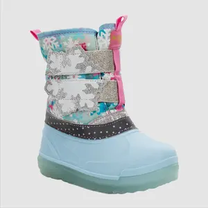 Western Chief Toddler Girls' Denali Lighted Faux Fur Snowflake Winter Boots - Blue 7T