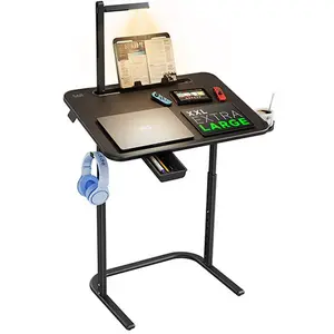 SAIJI TV Tray Table with LED Light, Height & Tilt Adjustable Heavy Duty Side Table for Bedroom, Living Room - Multipurpose Workstation Laptop Mobile Desk for Recliner Couch