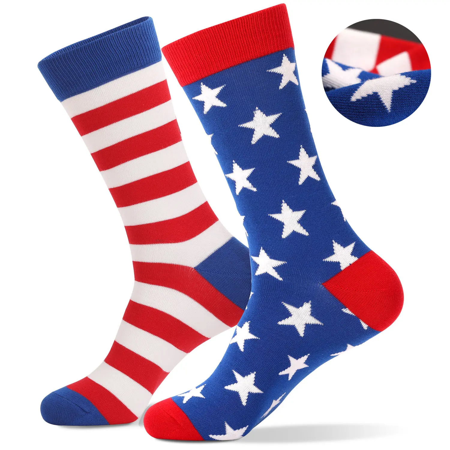 Mismatched Crew Socks - Stars and Stripes Novelty Socks for Men & Women Red White Blue Apparel