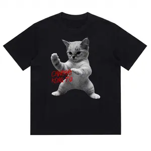 Chinese Kong Fu Cat Graphic Men's T-Shirt 180g Pure Cotton T-Shirt Men's Sport Casual Design For Everyday Wear And Summer Outings Perfect Gift For Cat Lovers And Martial Arts Enthusiasts