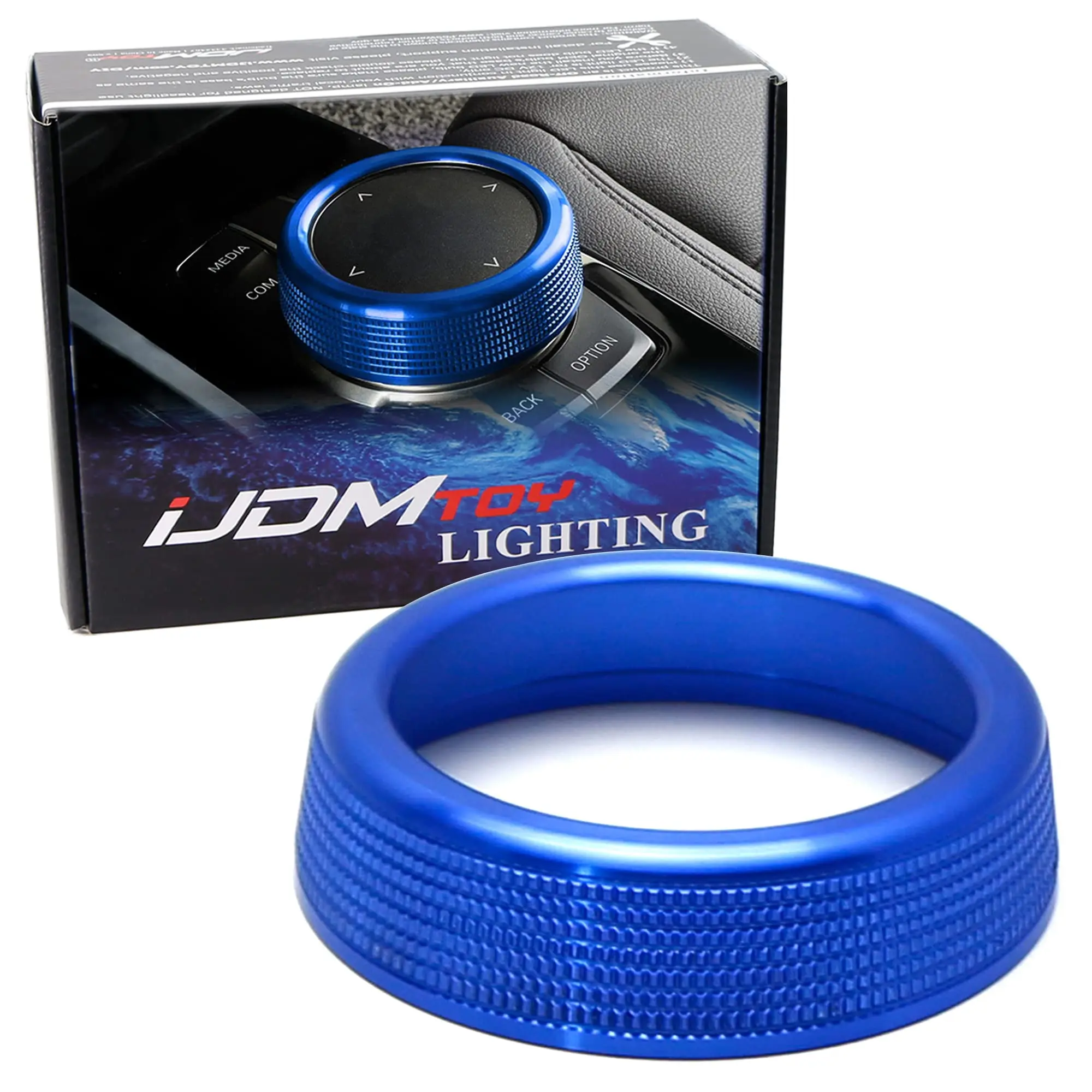 iJDMTOY Blue Aluminum Turner Cover Rings, For BMW 1 2 3 4 5 6 7 Series X3 X4 X5 X6 Center Console 7-Button iDrive Multimedia Controller (Fit All Fxx Chassis Codes)