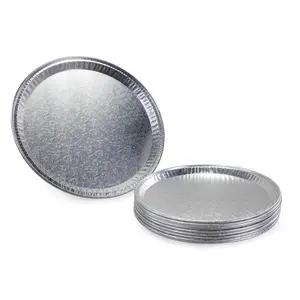 IDL Packaging 12" Flat Aluminum Foil Plate with Ornament (Pack of 10) - Round Aluminum Foil Tray with Raised Sides - Disposable Caterware for Catering, Party Servings, Food Presentations